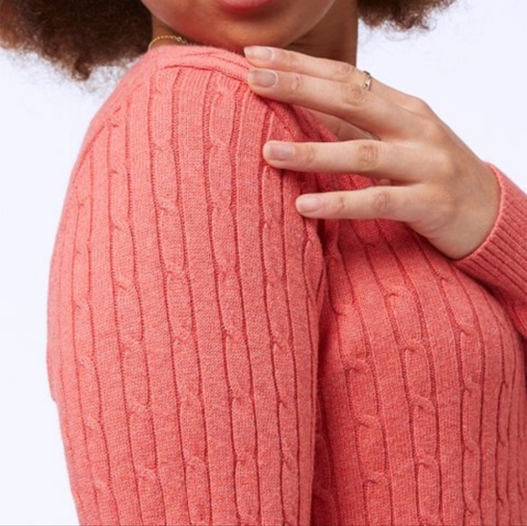 New Cotton Light Paprika Heather Cable-Knit V-Neck Pullover - Picture 2 of 3